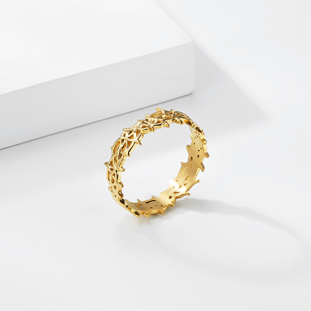 Planderful Titanium Steel Ring With 18K Gold Plating Hollow Spike Tail Unisex Retro Jewelry For Trendsetters