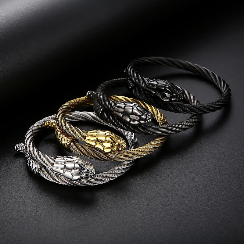 Braided Wire Steel Wire Bracelet – Street Rock Hip-Hop Multi-Color Zodiac Snake Titanium Steel