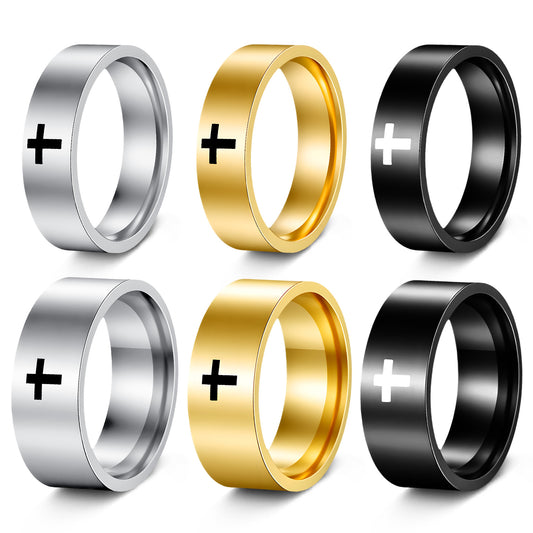 Planderful Everyday Genie Cross Stainless Steel Ring Unisex 6mm 8mm Protective Statement Jewelry