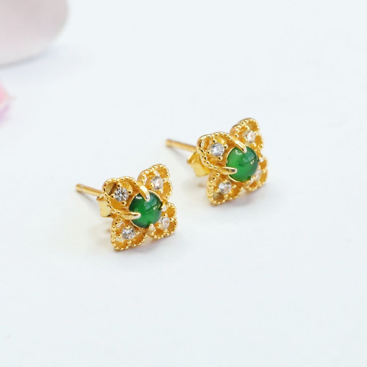 Icy Green Jadeite Petal 925 Silver Stud Earrings