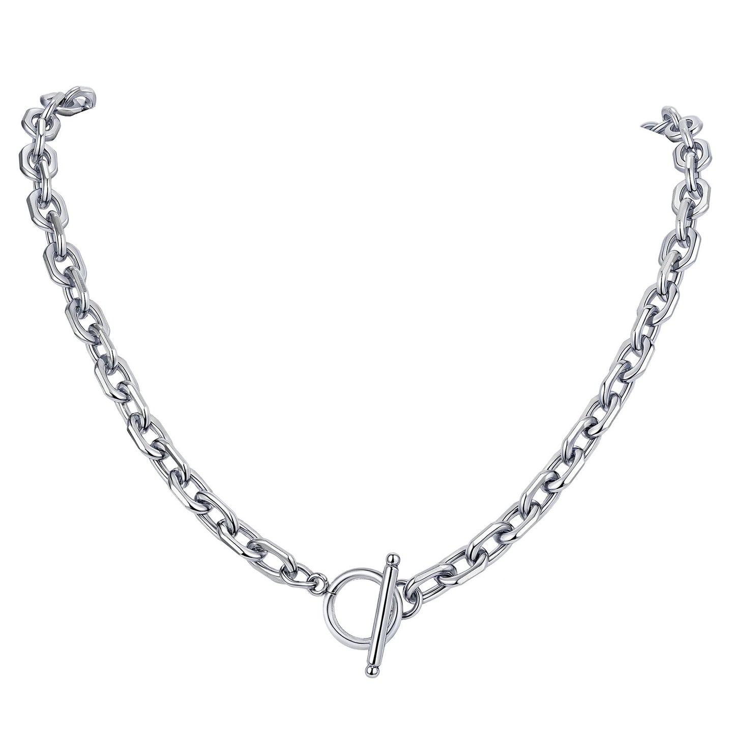 Unisex Hip Hop Stainless Steel Toggle Clasp Batch Corner Chain Necklace