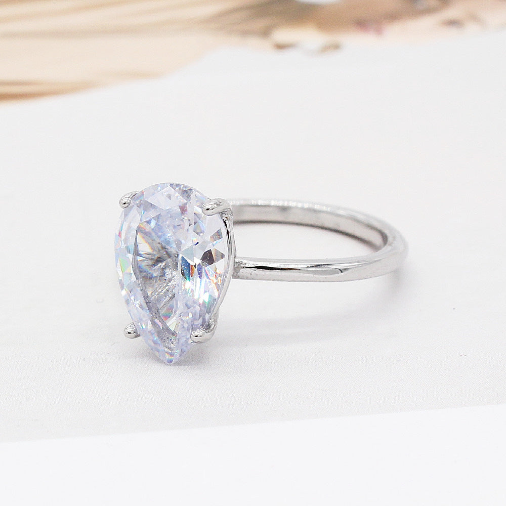 Simple Heart Shaped Zircon Ring with Dove Egg Gemstone