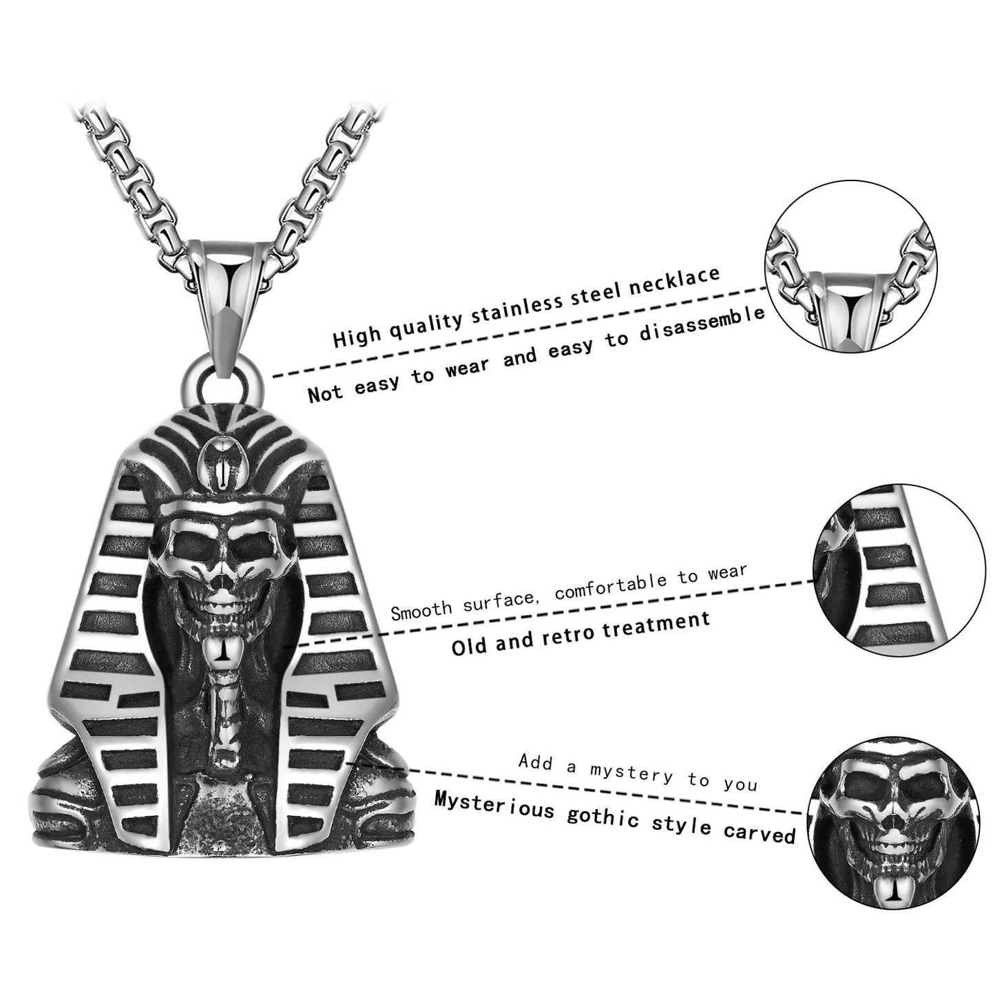 Steel Necklace – Vintage Egyptian Pharaoh Sphinx Pendant For Statement Style And Bold Presence