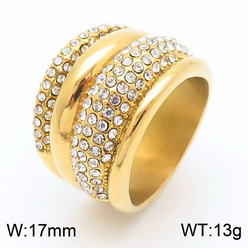 Style Full Zircon Wide Version Neutral Wind Ring Hollow Woven Men's
