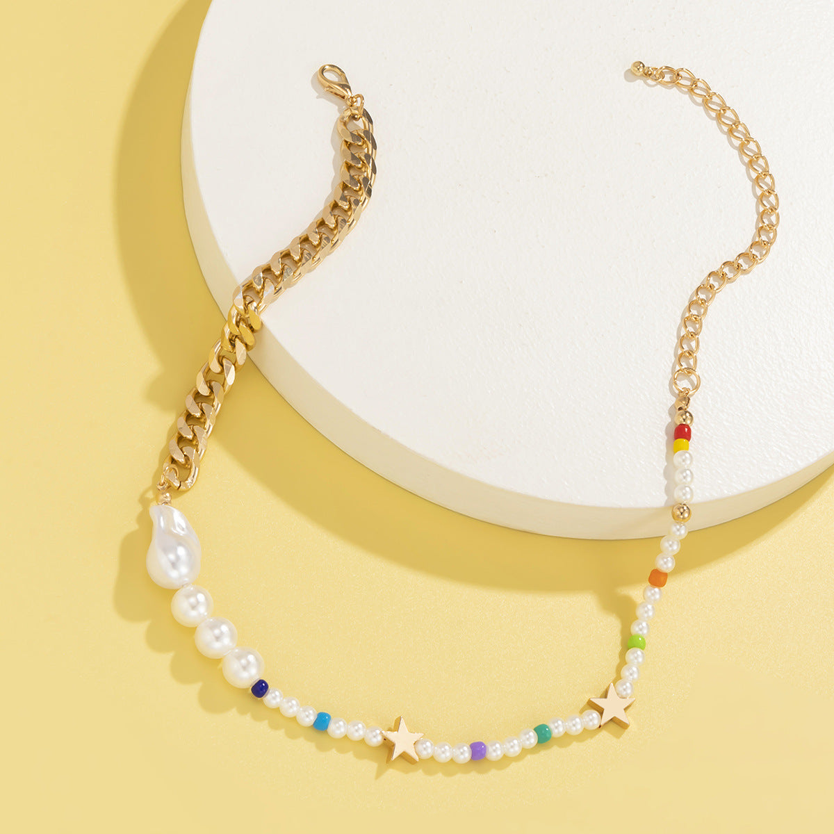 Planderful Vienna Verve Imitation Pearl Collarbone Necklace For Women Beaded Star Marine Style Statement Jewelry