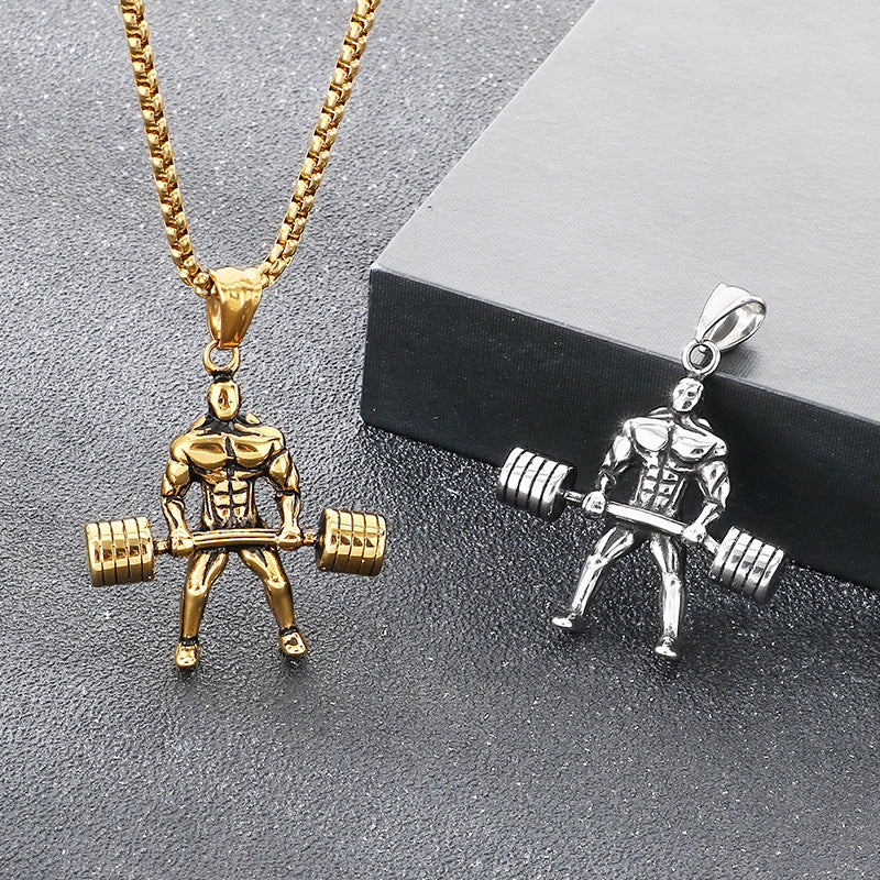Sports Fitness Barbell Pendant, Hip Hop Retro Smear Weightlifting Stainless Steel Men's Pendant Necklace