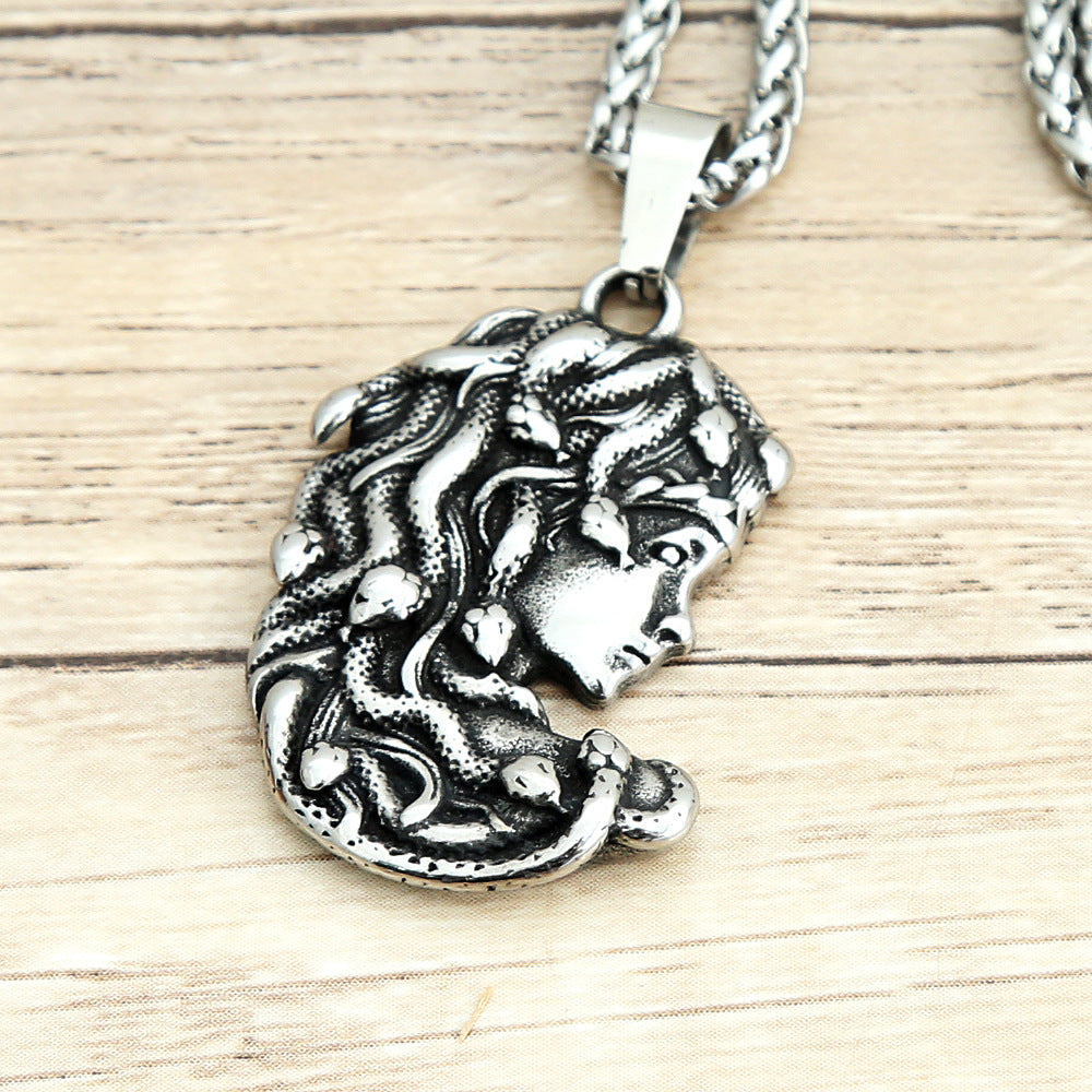 Planderful Medusa Necklace Stainless Steel Snake Pendant For Men Bold Greek Myth Jewelry Gift