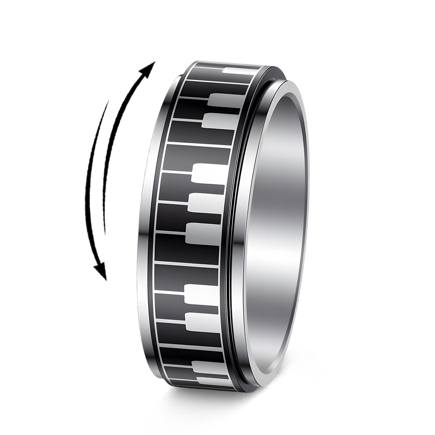 Planderful Everyday Genie Rotating Decompression Ring Titanium Steel Piano Key Pattern For Men Unisex
