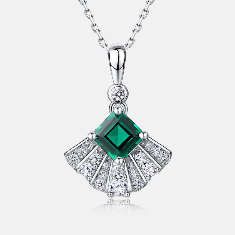 Planderful Jewelry Sterling Silver Lab Grown Emerald Necklace Light Luxury Versatile Pendant
