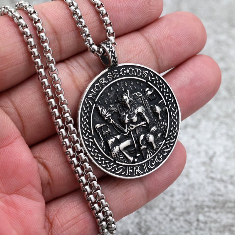Planderful Shop Vintage Stainless Steel Viking Odin Rune Necklace Double Sided Pendant For Men And Women