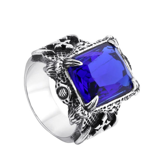 Men's Trendy Titanium Steel Diamond Inlaid Ring - Retro Cross-Border Design
