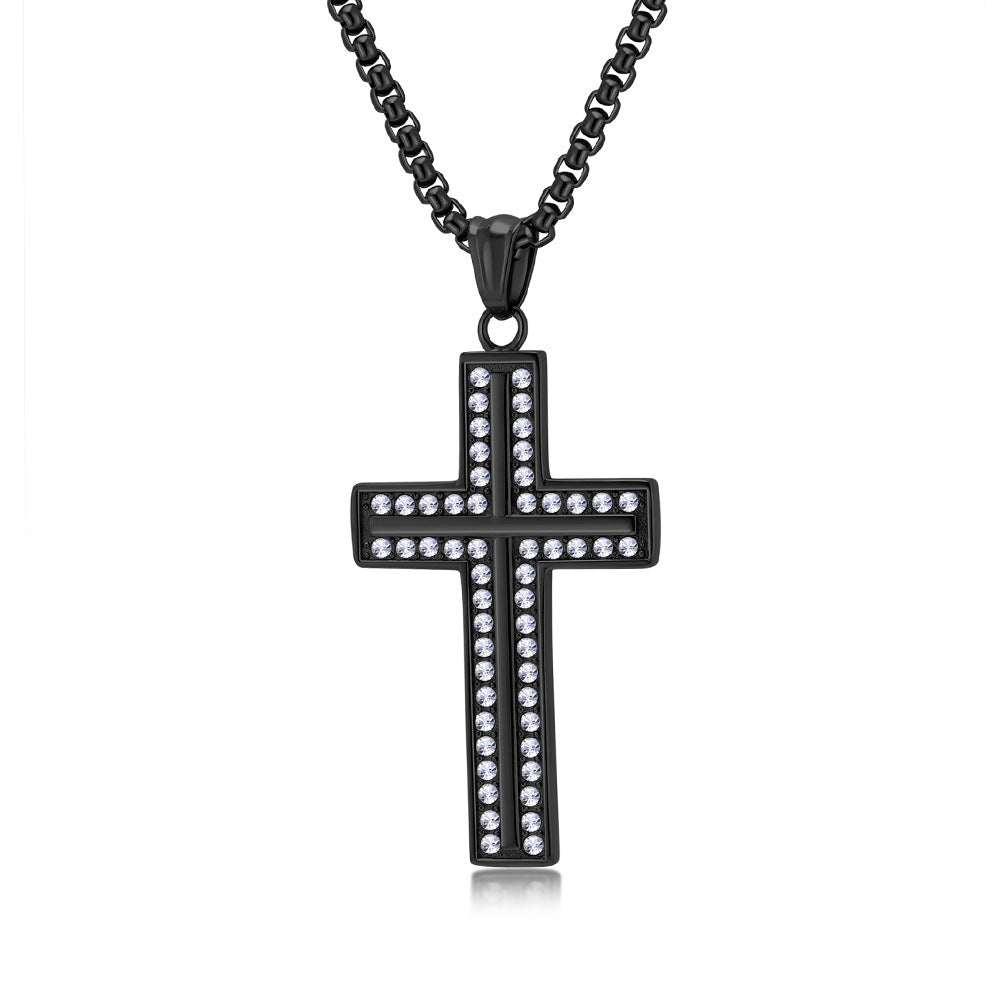High-End Titanium Steel Cross Necklace with Zircon Pendant