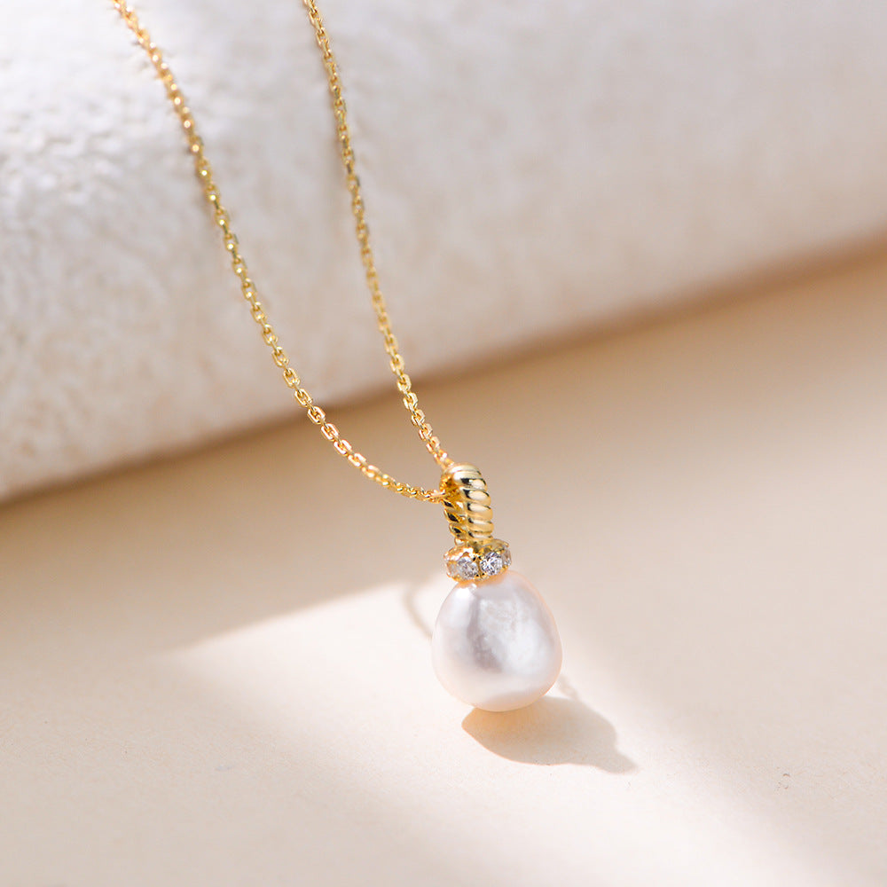 Planderful 925 Sterling Silver Natural Pearl Pendant Necklace For Women Elegant Light Luxury Collarbone Chain