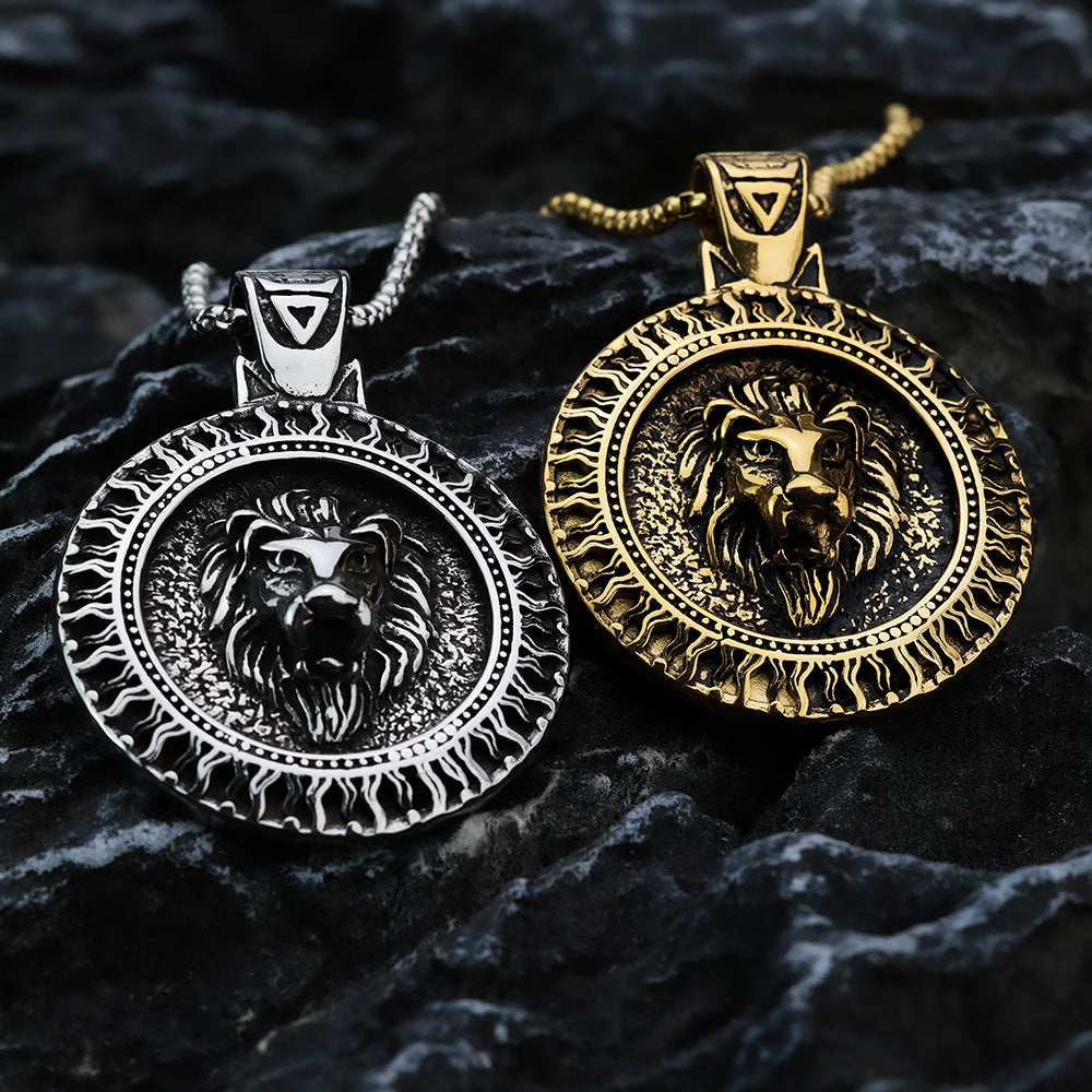 Vintage Men's Jewelry Stainless Steel Lion Head Pendant Necklace