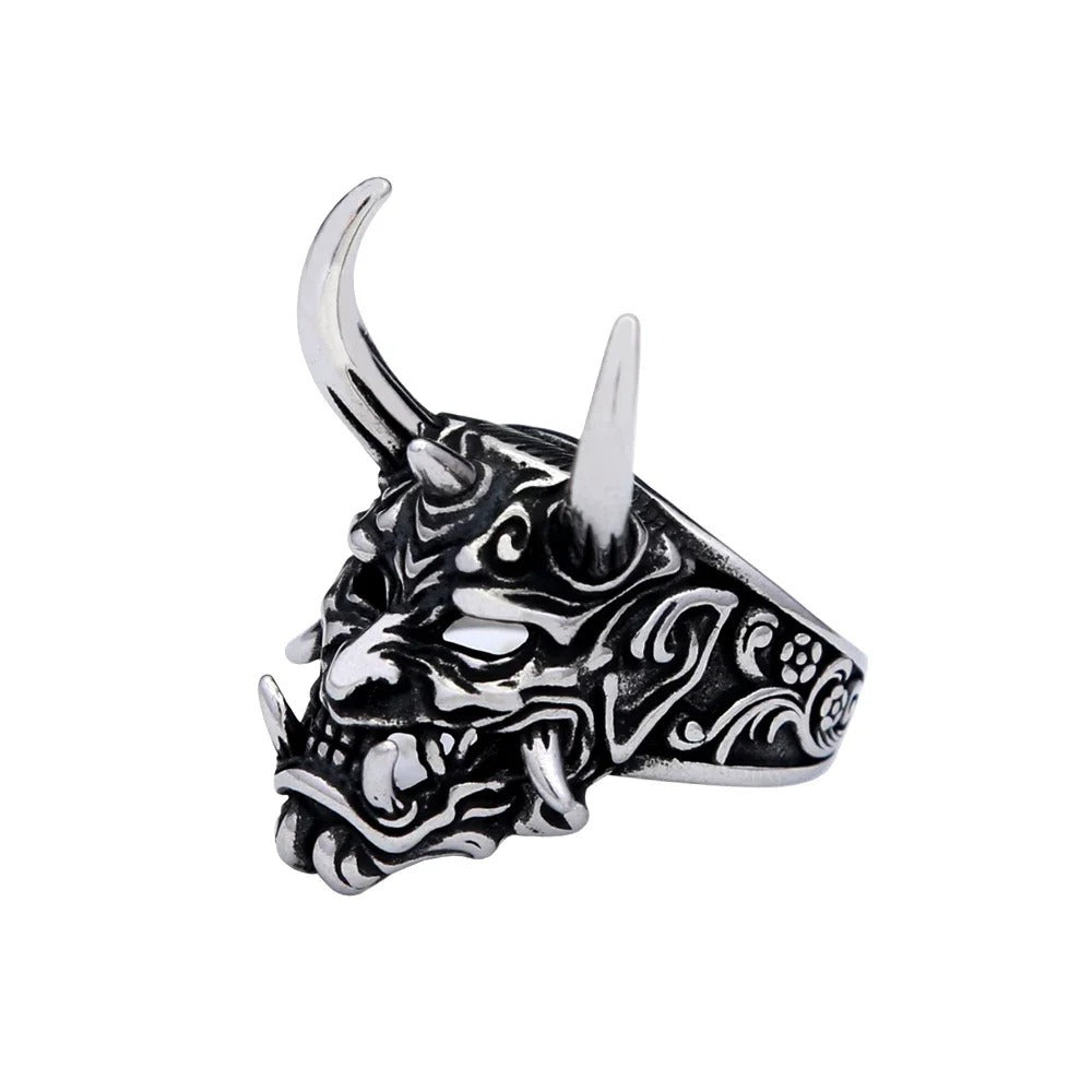 Planderful Titanium Steel Ring For Men Prajna Mask Ghost Head Retro Bold Jewelry