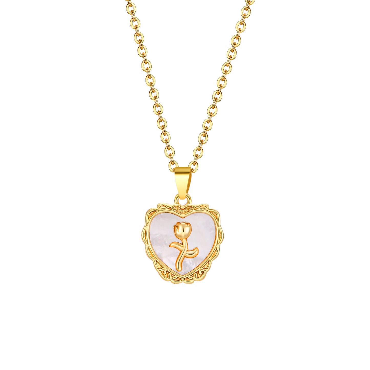 Heart Rose Shell Pendant Necklace for Ladies Fashion Accessories