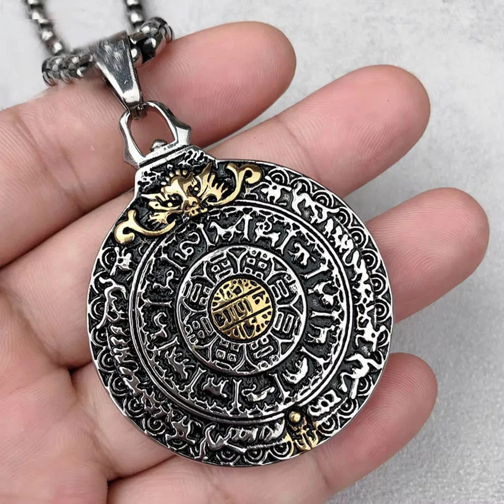 Jiugong Bagua Stainless Steel Men's Pendant Necklace