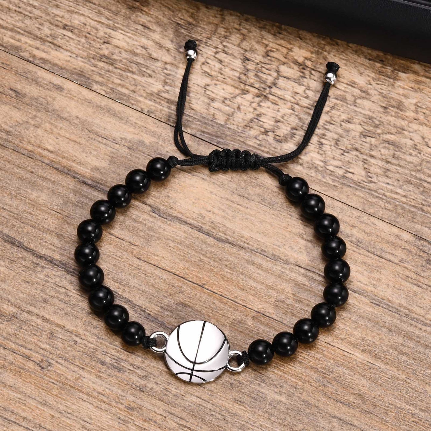 Stainless Steel Basketball Agate Beaded Woven Men's Bracelet