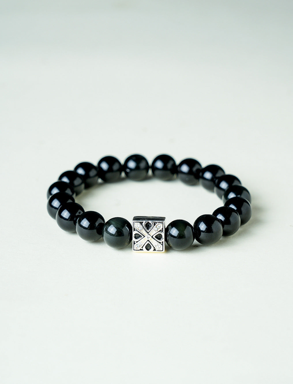 Obsidian & White Cat's Eye Bracelet