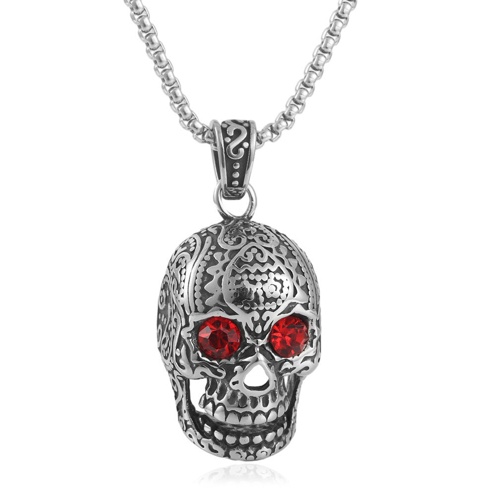 Titanium Steel Multi-Color Eye Skull Pendant Necklace for Men - Retro Punk Style