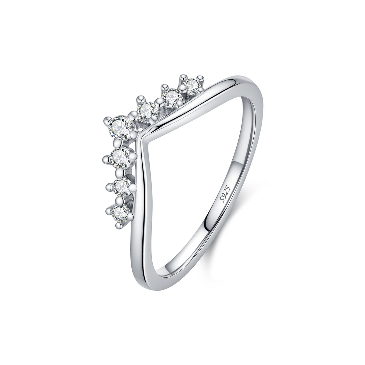 S925 Sterling Silver V-Shaped Crown Moissanite Ring