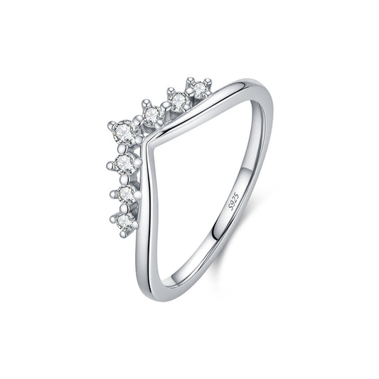 S925 Sterling Silver V-Shaped Crown Moissanite Ring
