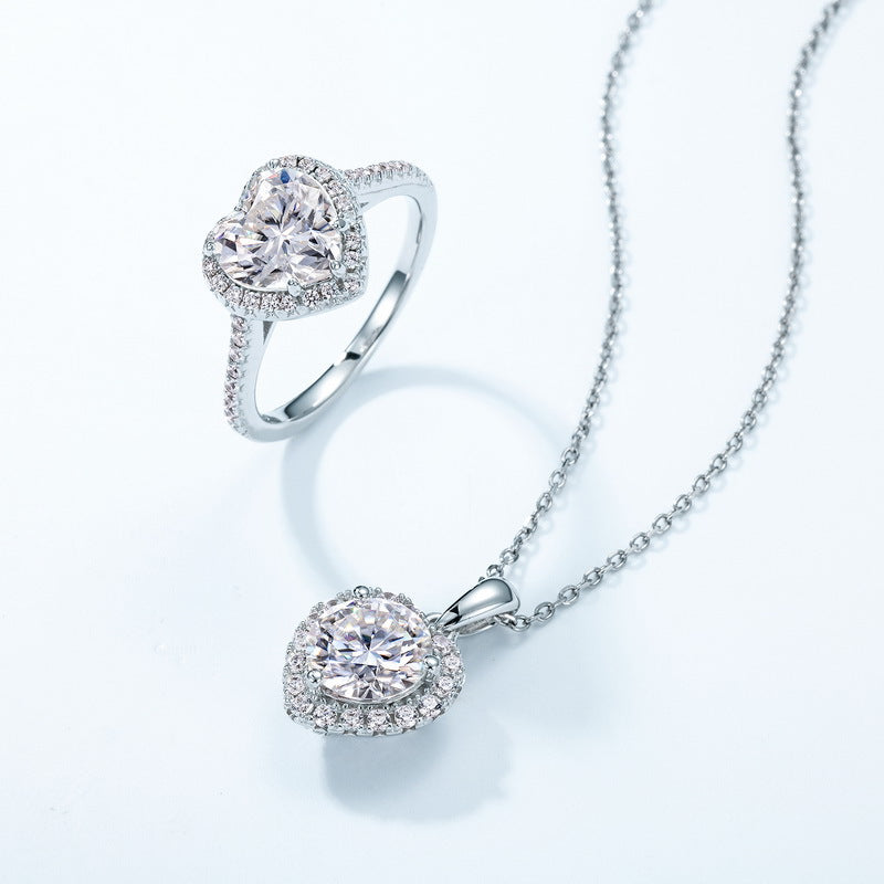 S925 Sterling Silver Moissanite Heart Pendant Necklace