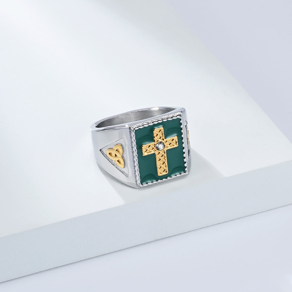 Steel Ring – Vintage Nordic Celtic Knot Cross Ring