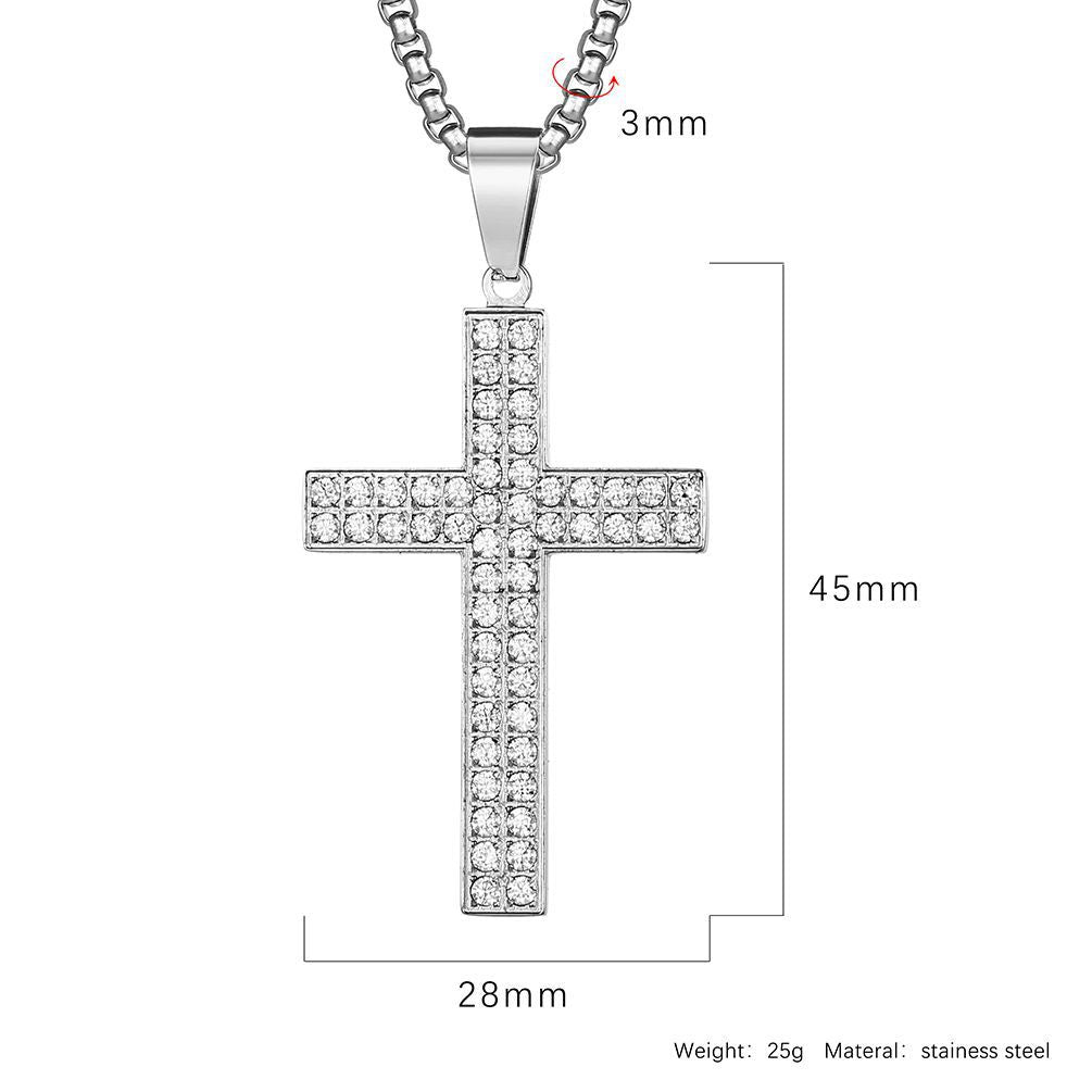 Planderful Cross Necklace Titanium Steel Zircon Inlaid Luxe Pendant For Urban Hip Hop Fans