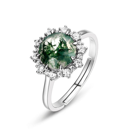 S925 Sterling Silver Moss Agate Signature Ring