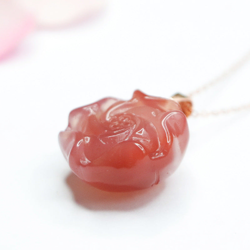 Yanyuan Agate Rose Silver Pendant — No Chain