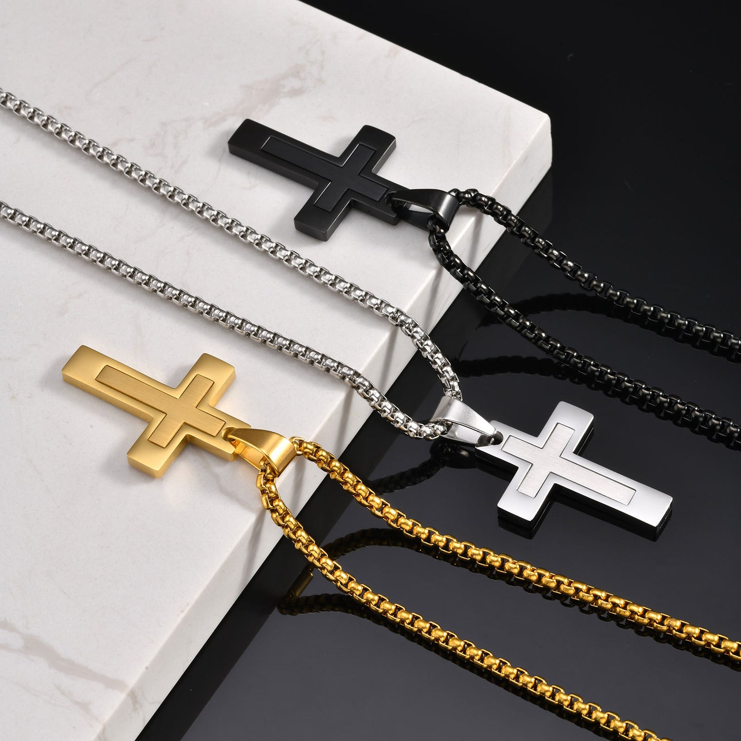 Planderful Mens Cross Pendant Necklace Durable Steel