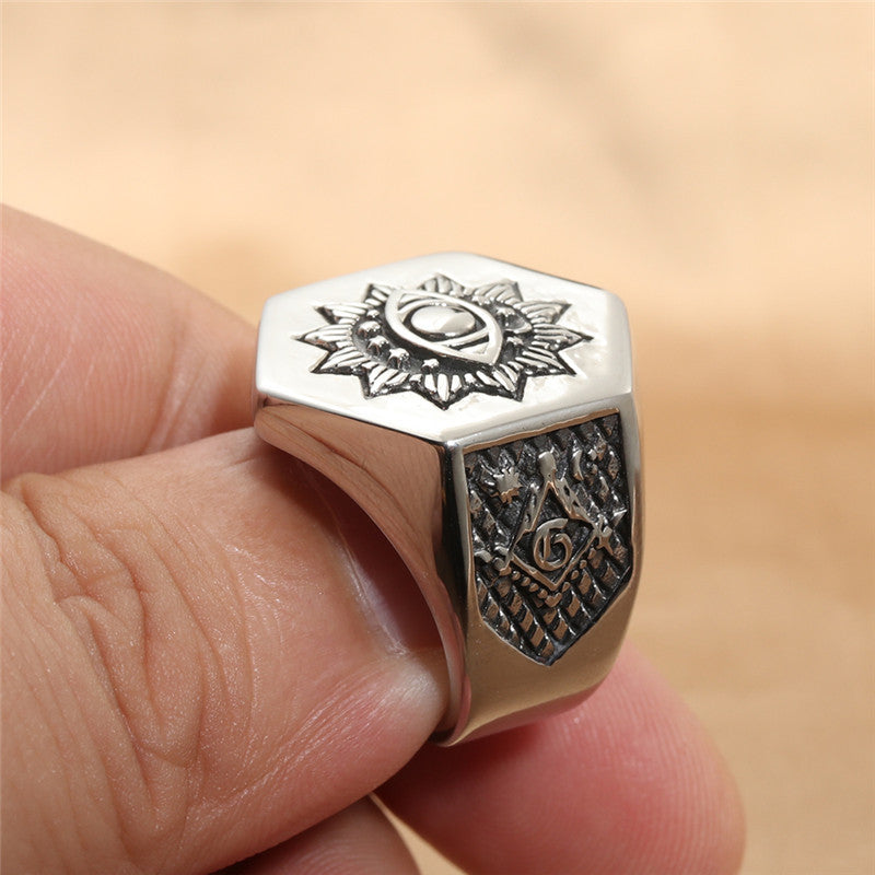 Retro Masonic Eye Ring for Men - Trendy Titanium Steel Jewelry Accessories