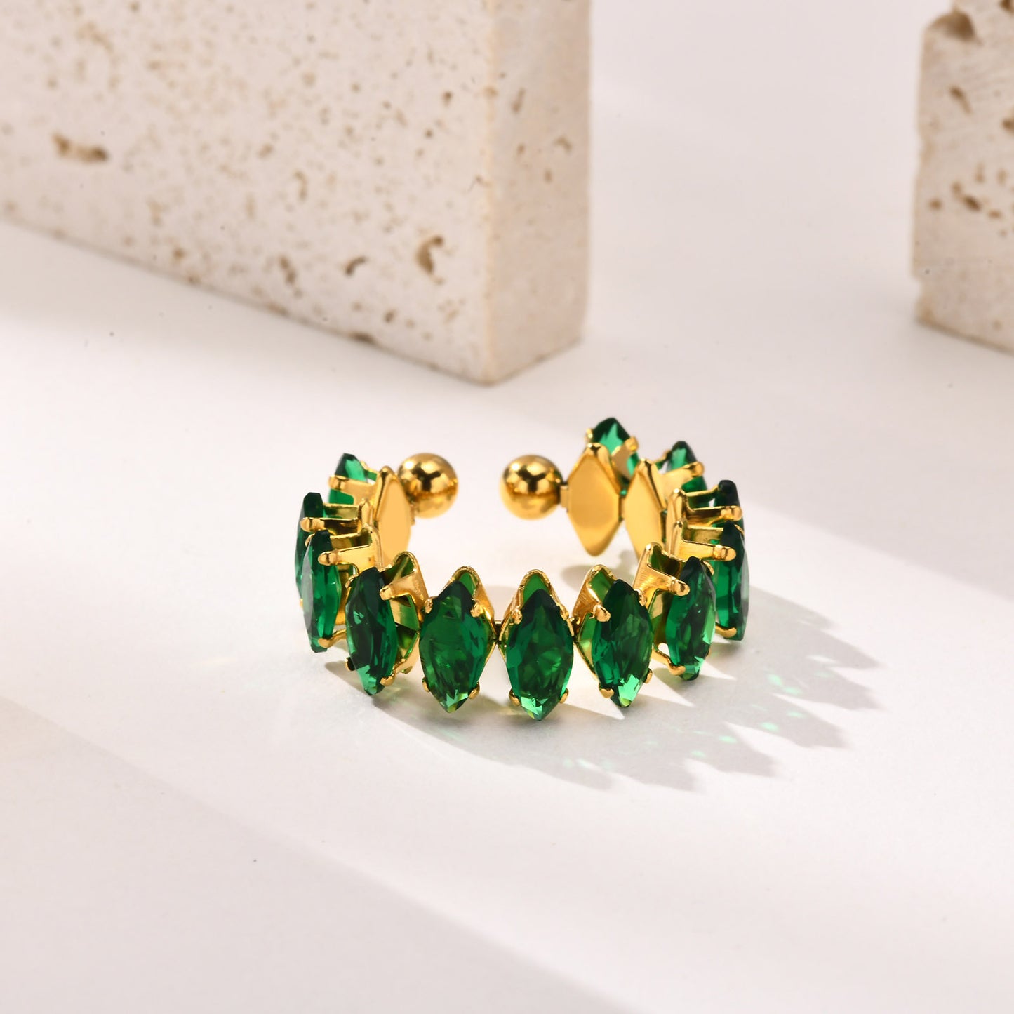 Stainless Steel Dream Girl Color Horse Eye Zircon Ring