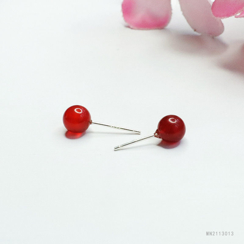 Red Agate & Green Chalcedony 925 Silver Stud Earrings — Two Pairs