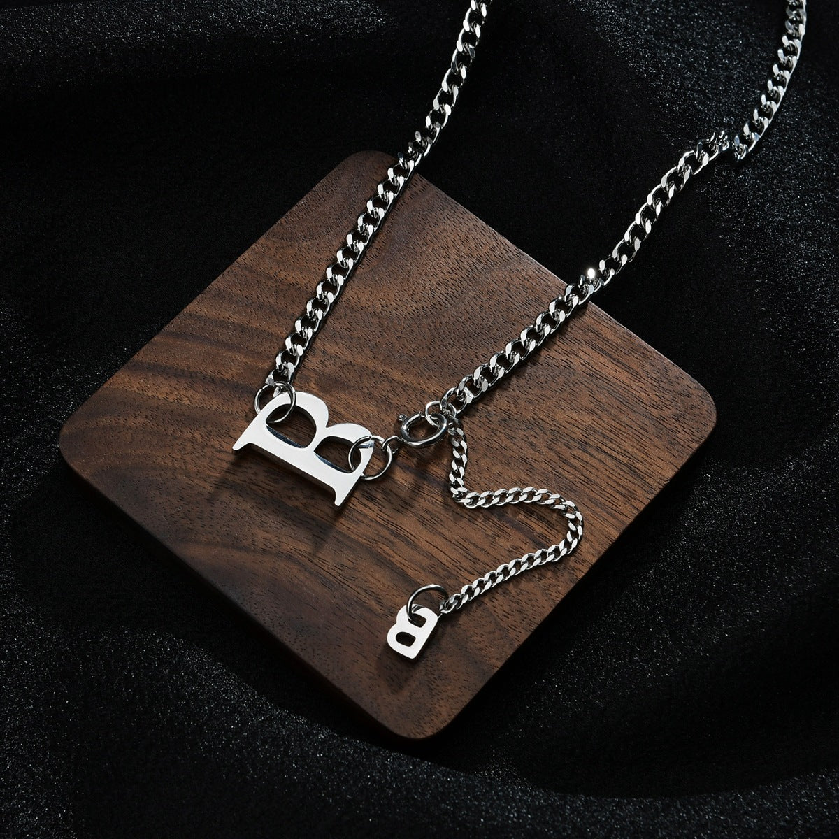 B-Shaped Stainless Steel Hip-Hop Couple Necklace
