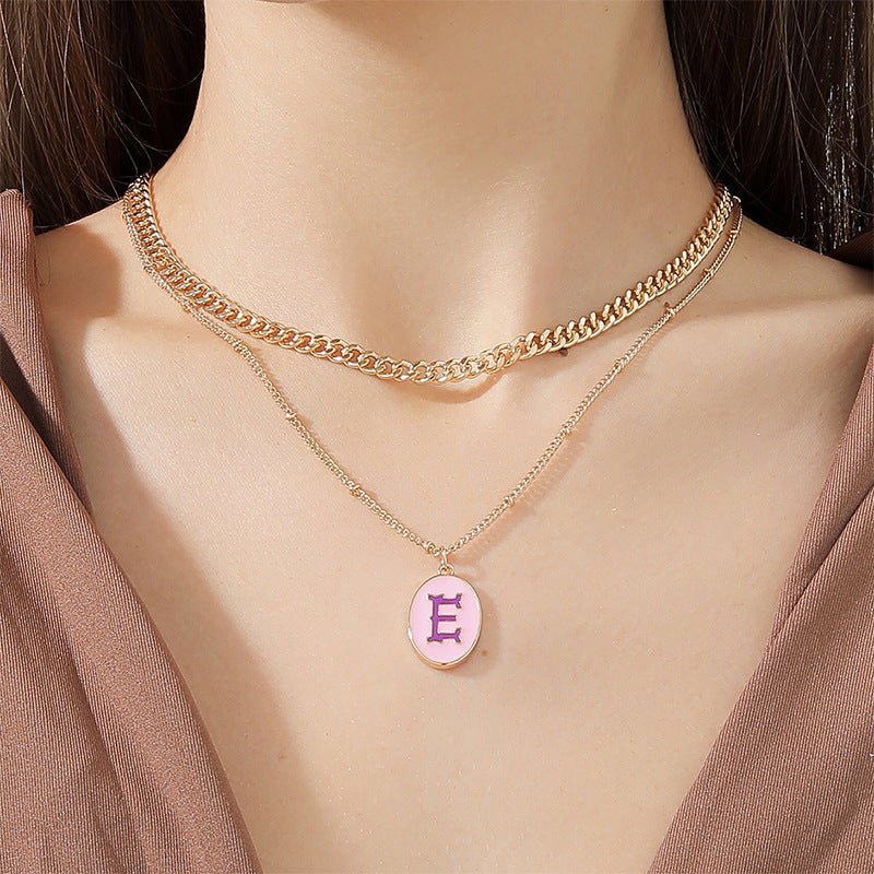 Double-Layer Letter Necklace with Internet Celebrity Vibe