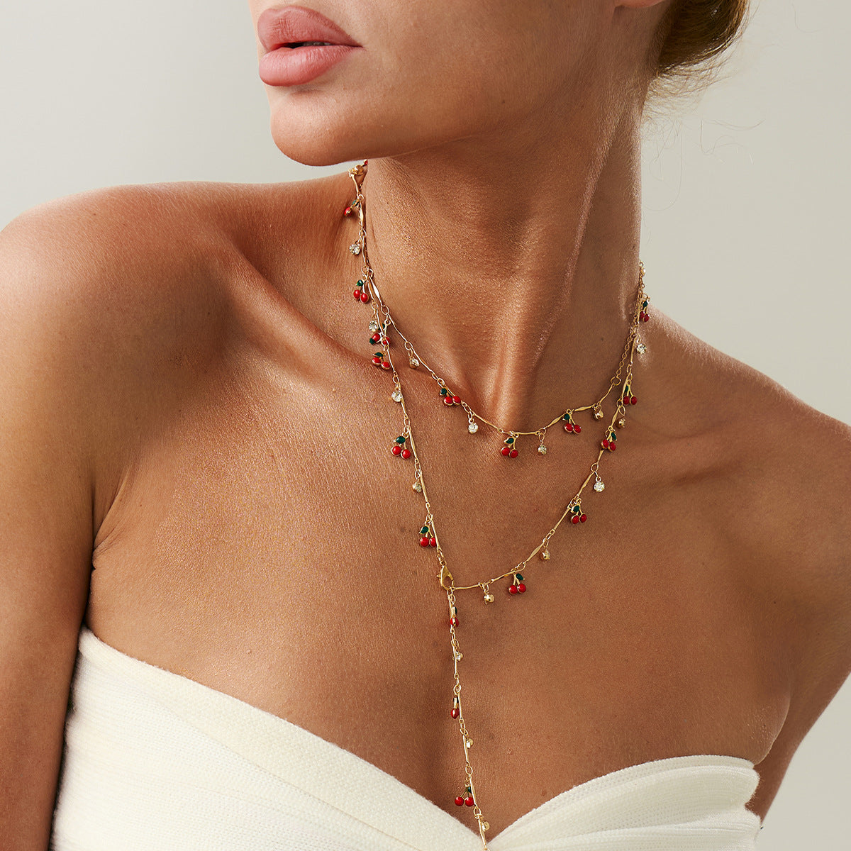 Cherry Pendant Y-Shaped Fringe Necklace