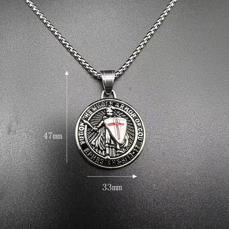 Planderful Everyday Genie Templar Pendant Necklace For Medieval Western Style Lovers Gold Plated Steel Epoxy Finish