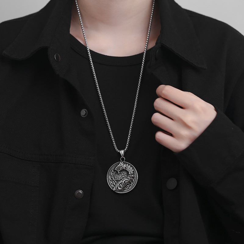 Steel Necklace – Statement Nordic Viking Wolf Head Mens Hip Hop Chain With Premium Finish By Planderful