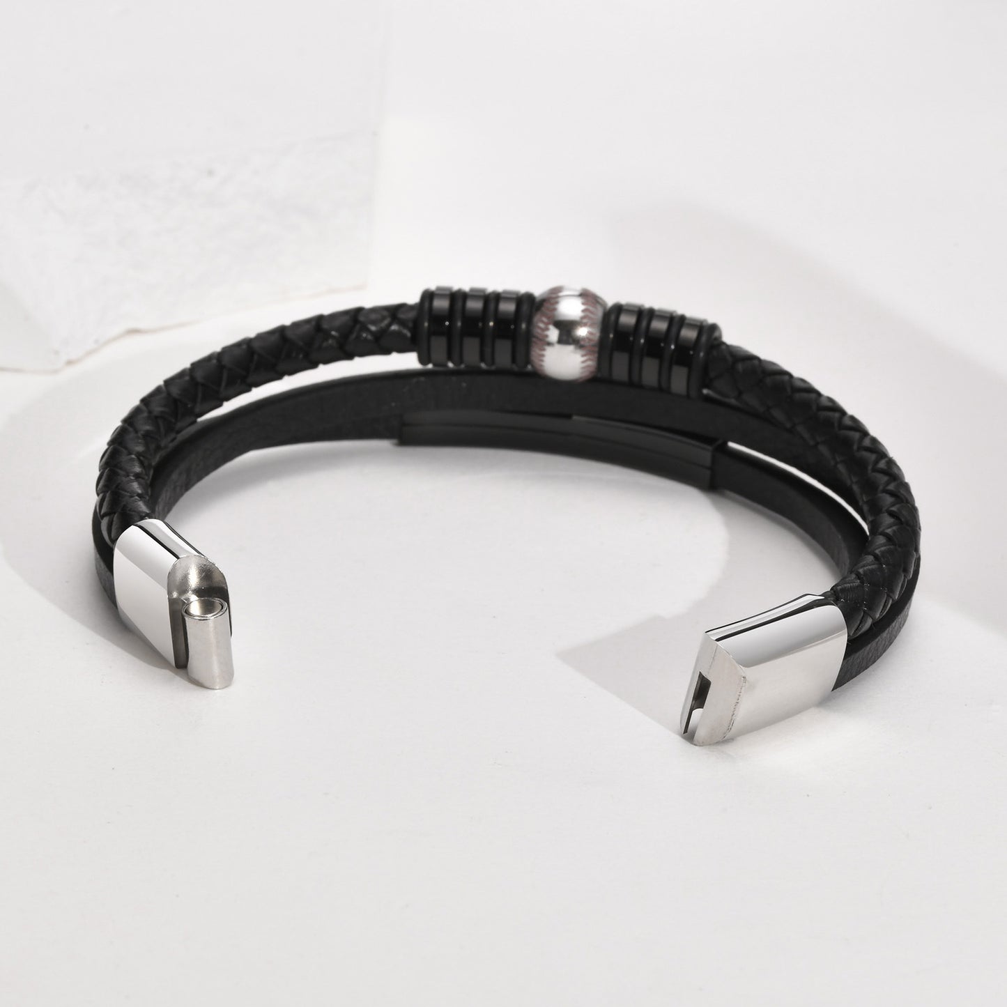 Stainless Steel Curved Baseball Football Bracelet for Men