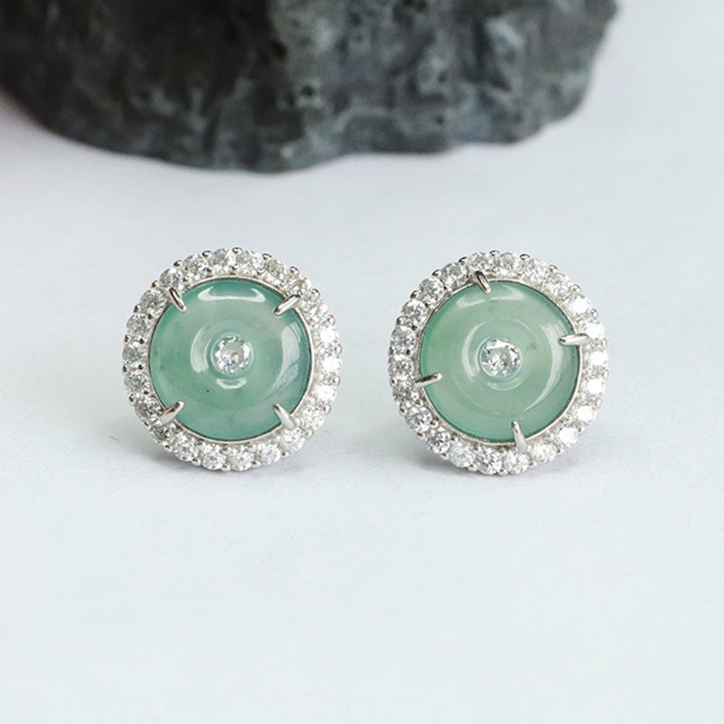 Stylish S925 Sterling Silver Natural Ice Jade Stud Earrings