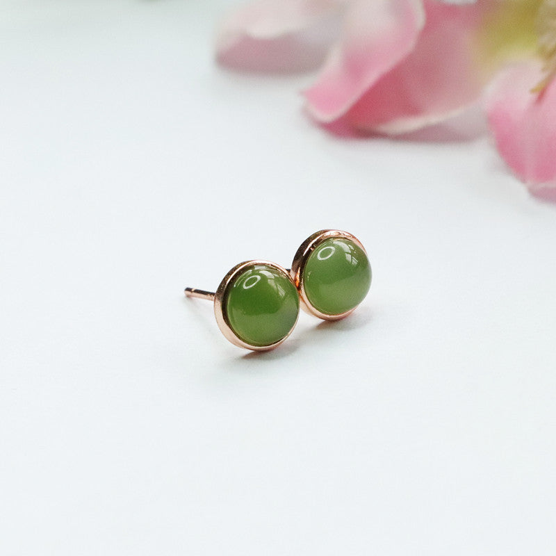 Sterling Silver Earrings with Natural Hotan Jade Inlays