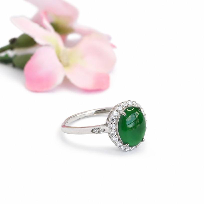 Green Jadeite 925 Silver Ring