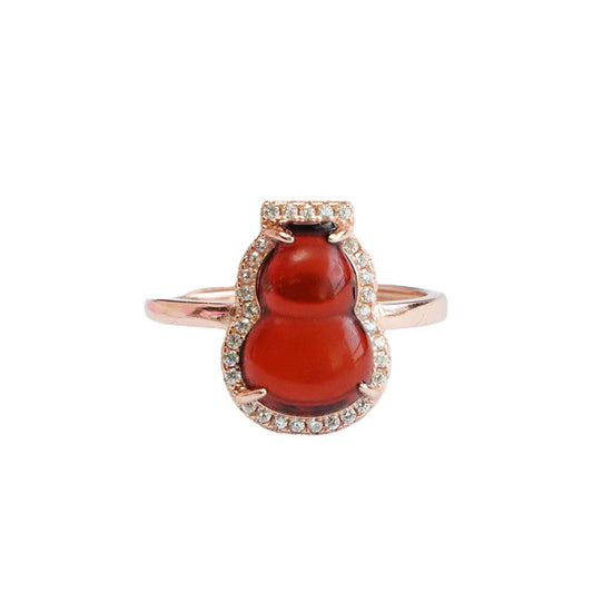 Amber Gourd Zircon Halo Sterling Silver Ring
