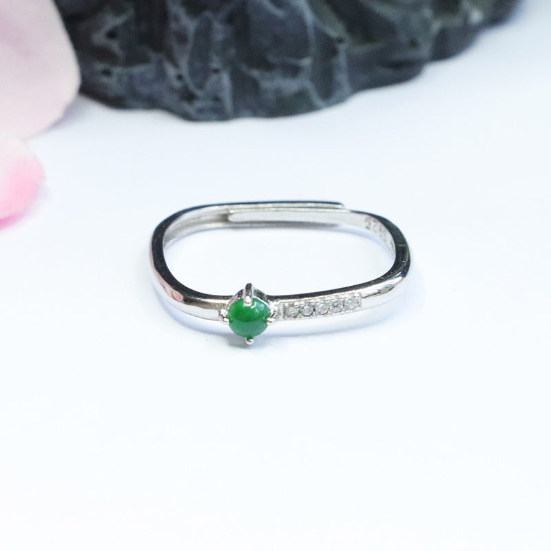 Green Jadeite Geometric 925 Silver Ring