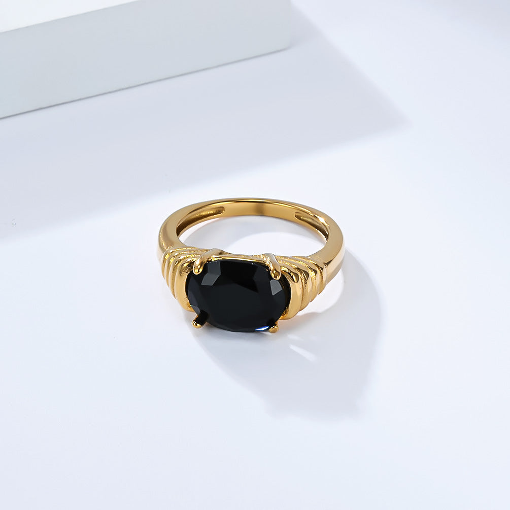 Planderful Zircon Ring Titanium Steel Gold Plated Fashion