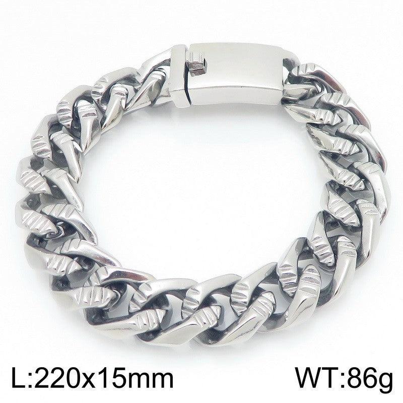 Hip-Hop Vacuum Plating – Horizontal Cuban Chain Stainless Steel Men's Bracelet
