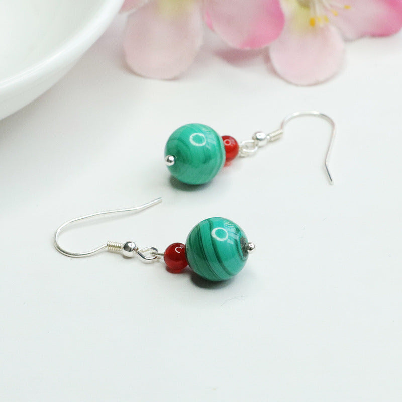 Malachite Bead 925 Silver Hook Earrings