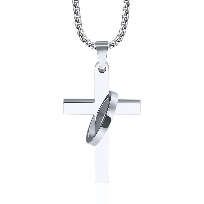 Planderful Titanium Steel Cross Necklace For Men Glossy Hip Hop Pendant Personalized Jewelry